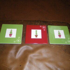 Set of 3 Starbucks Ceramic Coasters Topiary Coffee Christmas Holiday 2006